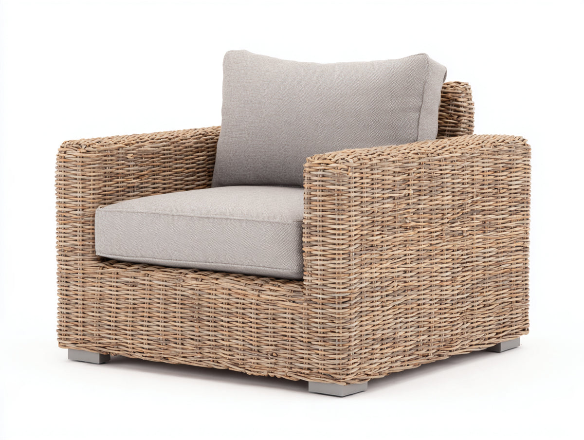 Poltrona da giardino - Rattan-Tessuto-Metallo - 85 x 82 x 80 cm - Naturale-Beige - Stile contemporaneo