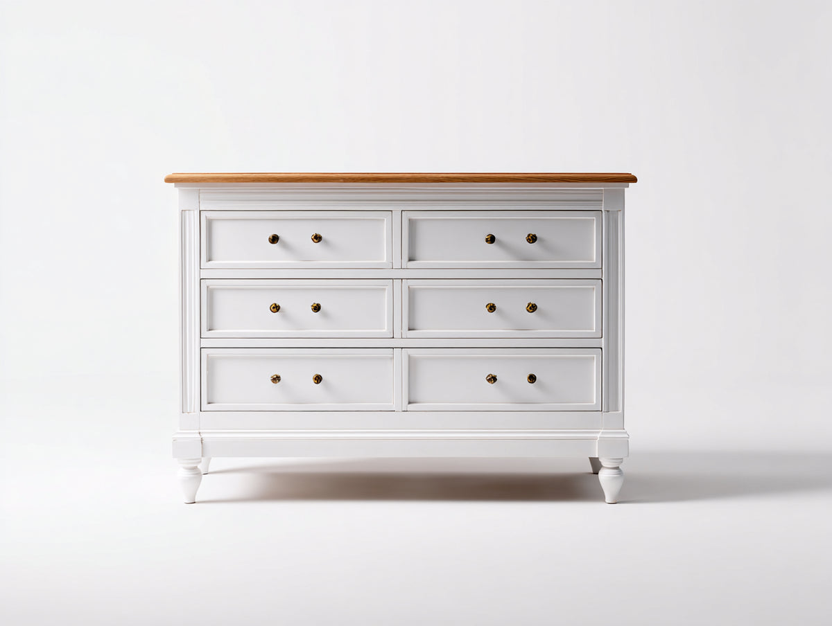 Cassettiera - legno-metallo - 120 x 40 x 90 cm - bianco-legno naturale - stile classico