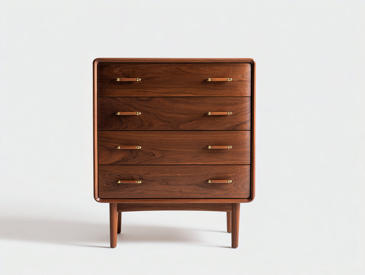 Cassettiera - legno di noce-metallo - 80 x 40 x 95 cm - noce-oro - stile moderno di metà secolo