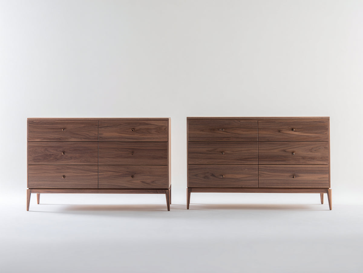 Cassettiera - legno di noce-metallo - 120 x 45 x 82 cm - noce-oro - stile moderno di metà secolo
