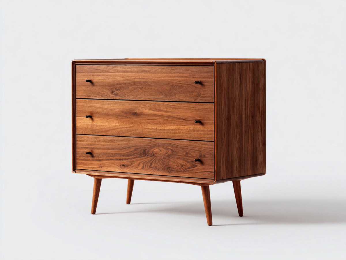 Cassettiera - legno di noce-metallo - 95 x 45 x 92 cm - noce-nero - stile moderno di metà secolo
